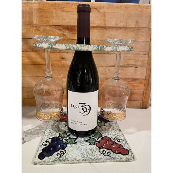Sip & Serve Wine Set Bottle Caddy Wine Butler Cheese Cracker Plate Stoneware - Picture 1 of 7